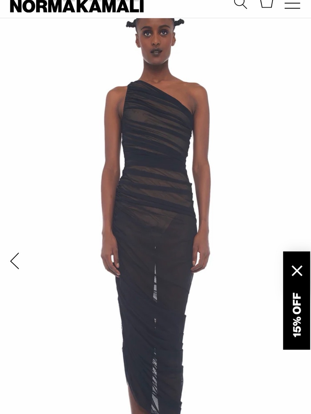 Norma Kamali Black One-Shoulder Draped Diana gown